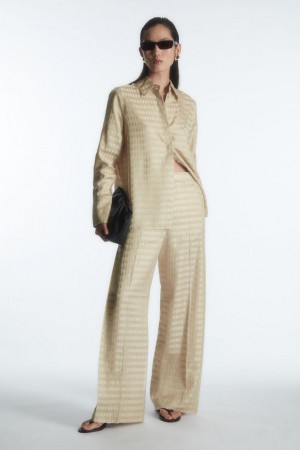 Pantalones COS Geometric-jacquard Satin Mujer Beige Claro | UCFRIV-415