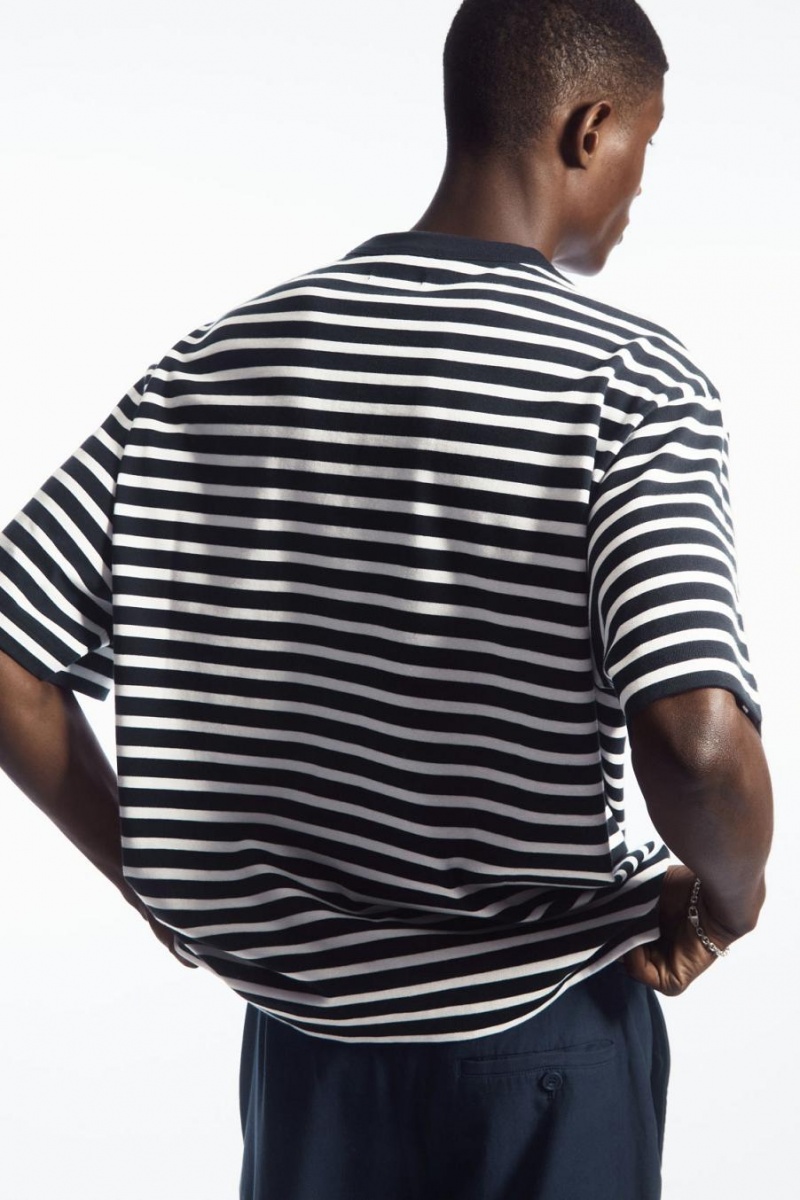 Camiseta COS The Heavy Duty A Rayas Hombre Azul Marino Blancas | YOJNXB-806