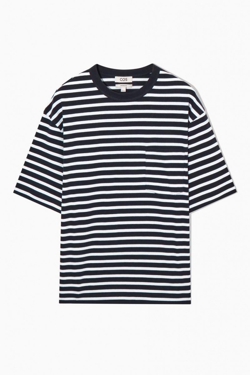 Camiseta COS The Heavy Duty A Rayas Hombre Azul Marino Blancas | YOJNXB-806
