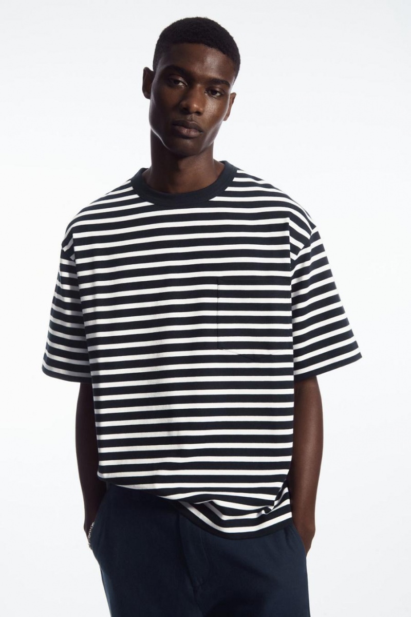 Camiseta COS The Heavy Duty A Rayas Hombre Azul Marino Blancas | YOJNXB-806