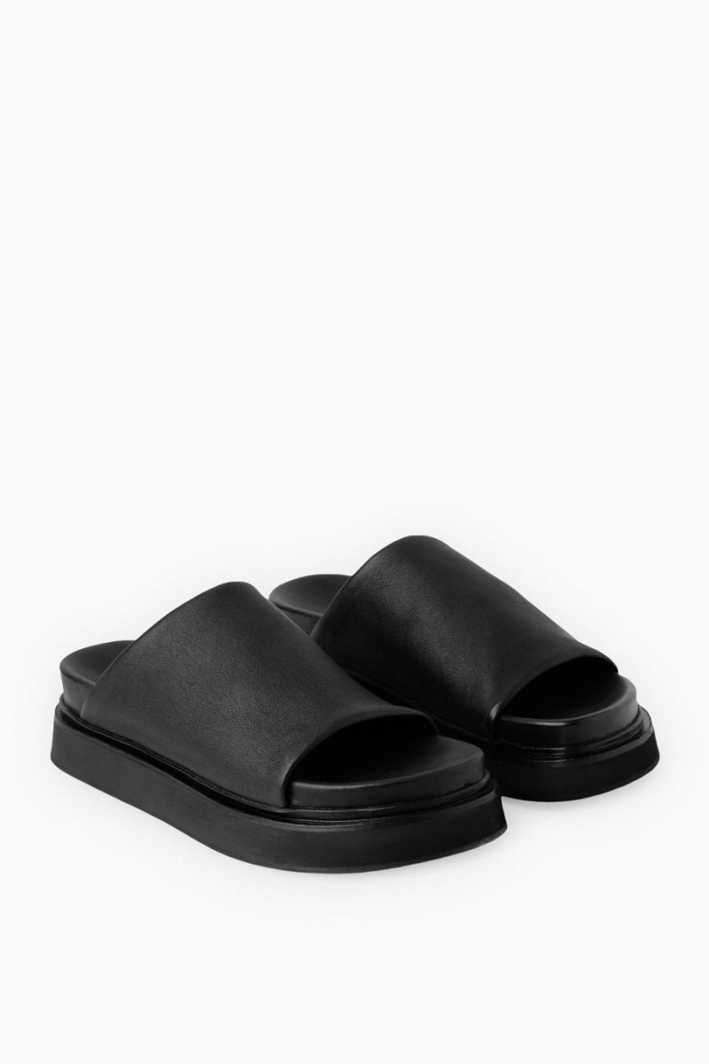 Chanclas COS Cuero Plataforma Mujer Negras | ZEXKJM-763