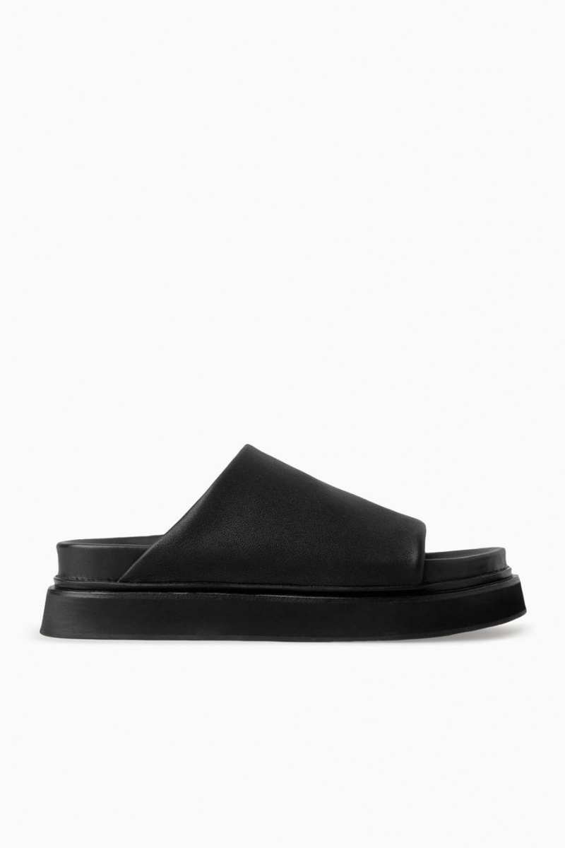 Chanclas COS Cuero Plataforma Mujer Negras | ZEXKJM-763