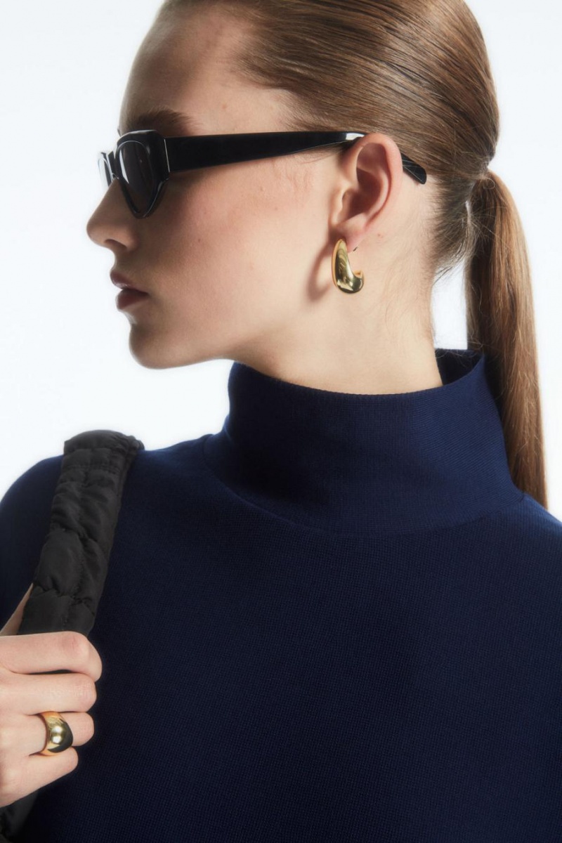 Top COS A-line Funnel-neck Mujer Azul Marino | WZVOCH-082