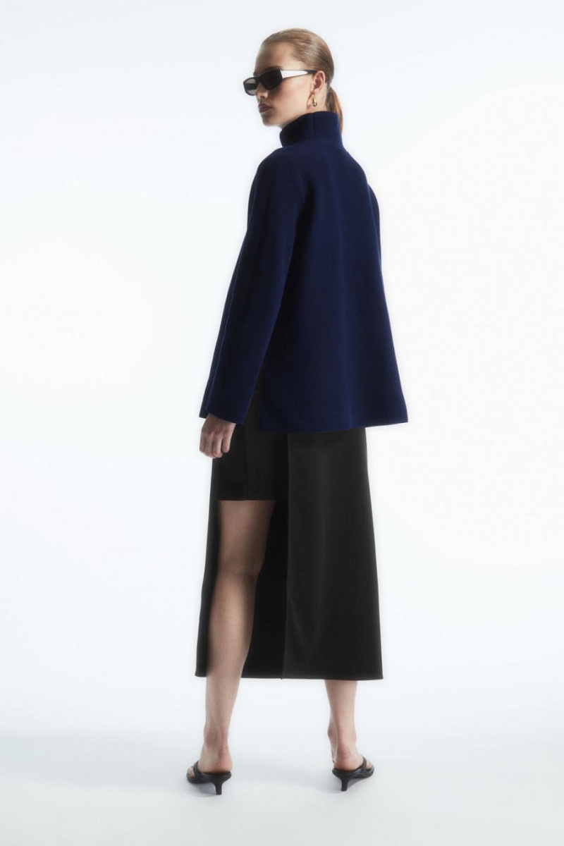 Top COS A-line Funnel-neck Mujer Azul Marino | WZVOCH-082