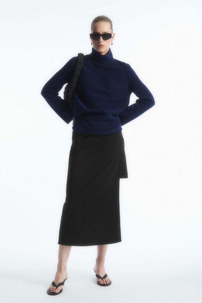 Top COS A-line Funnel-neck Mujer Azul Marino | WZVOCH-082