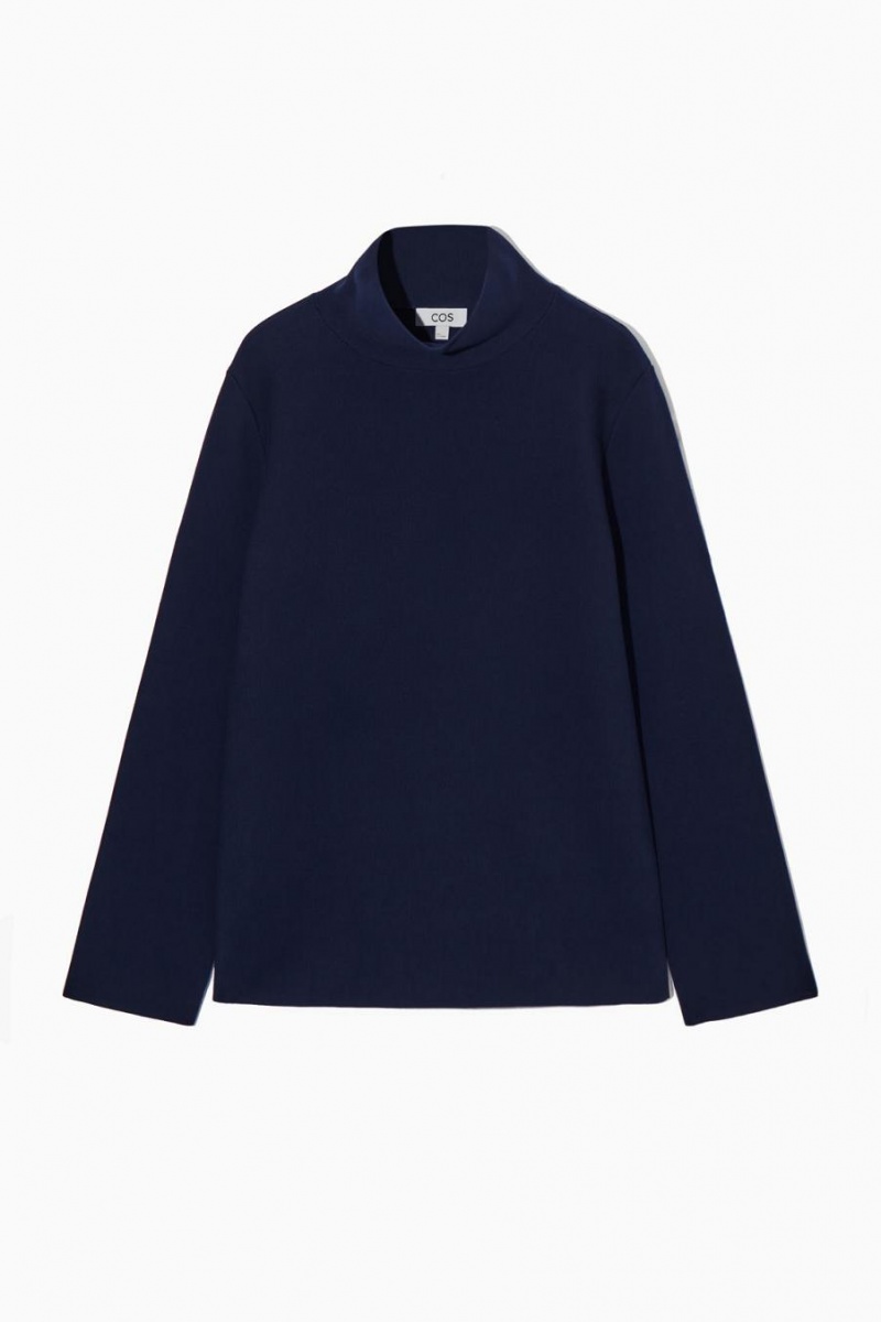 Top COS A-line Funnel-neck Mujer Azul Marino | WZVOCH-082