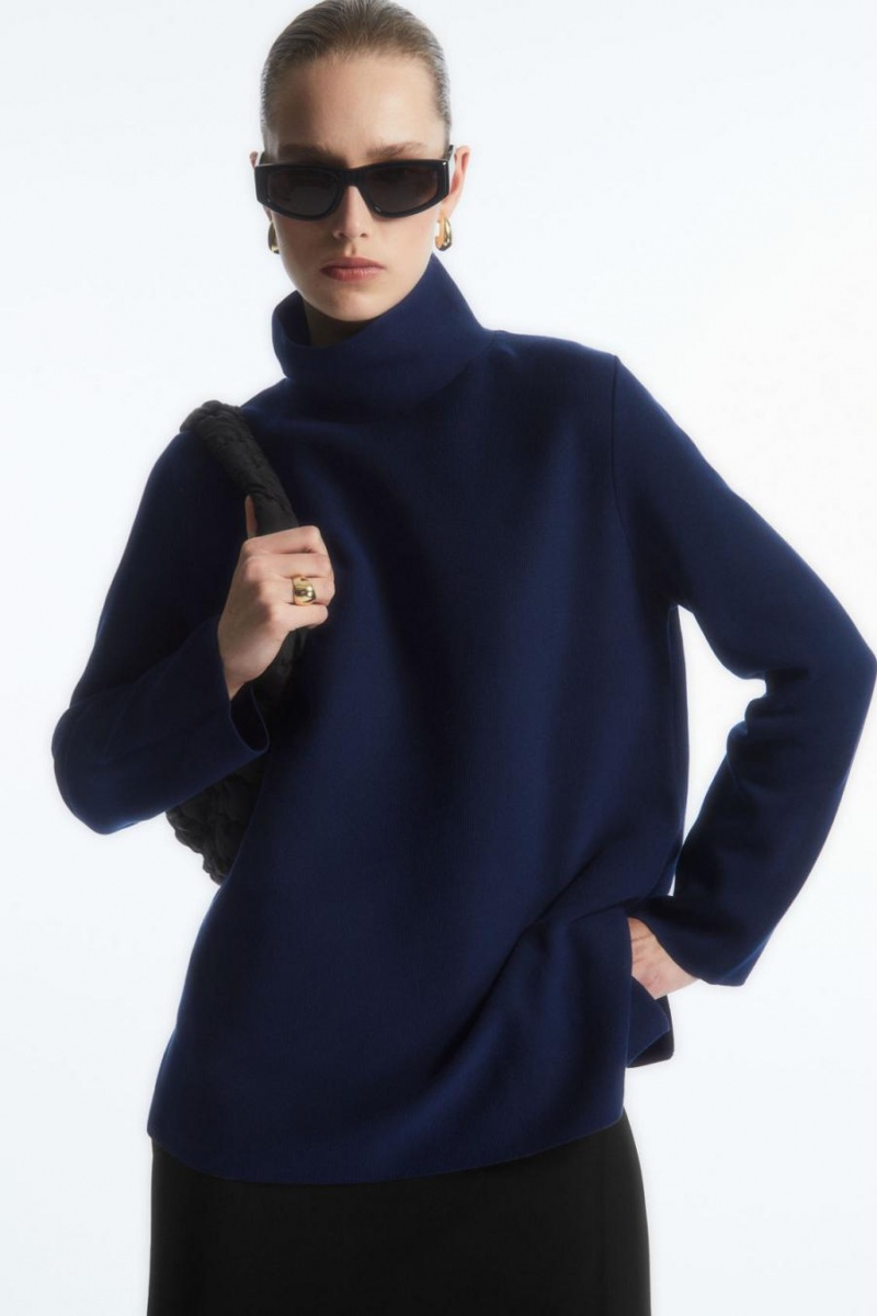 Top COS A-line Funnel-neck Mujer Azul Marino | WZVOCH-082