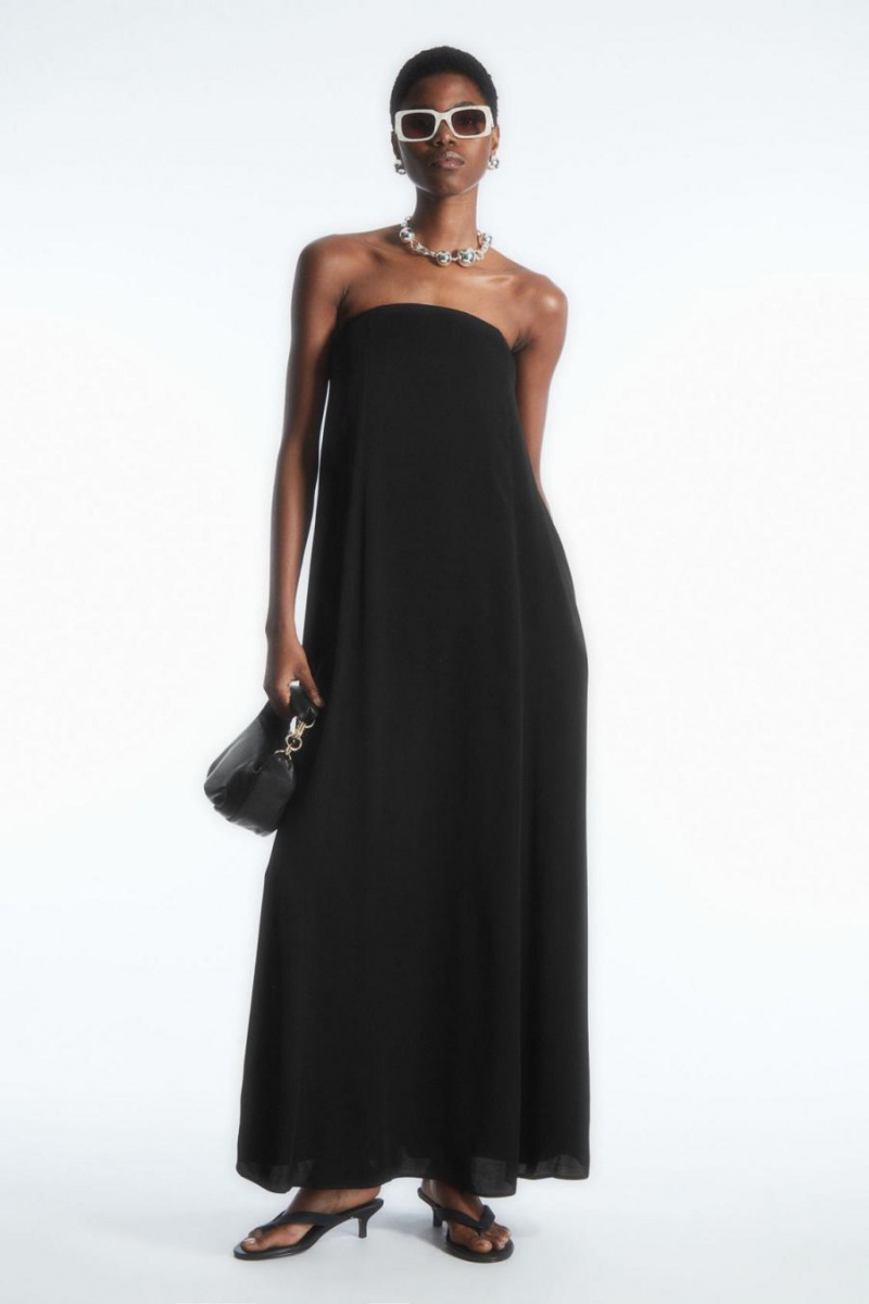 Vestido COS Plisado Bandeau Maxi Mujer Negras | UJZEMY-514