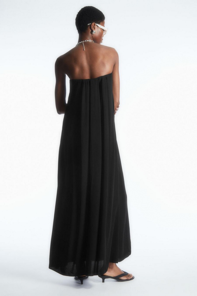 Vestido COS Plisado Bandeau Maxi Mujer Negras | UJZEMY-514