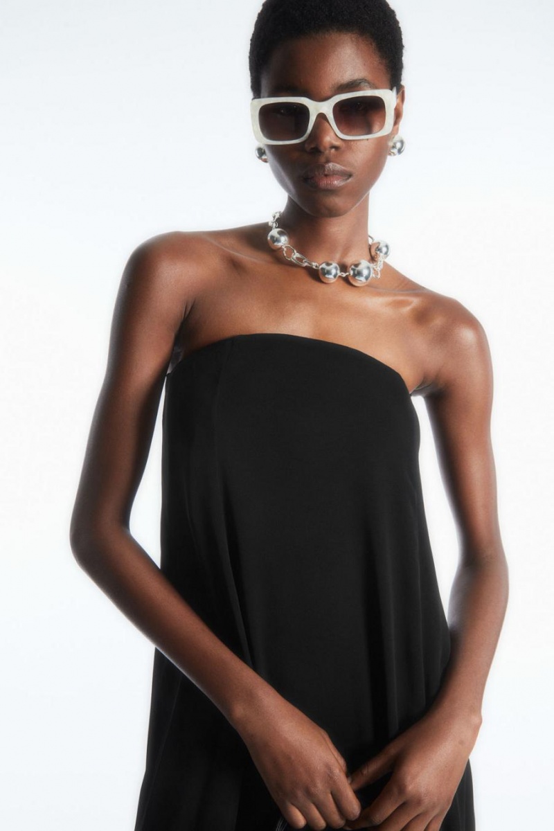Vestido COS Plisado Bandeau Maxi Mujer Negras | UJZEMY-514