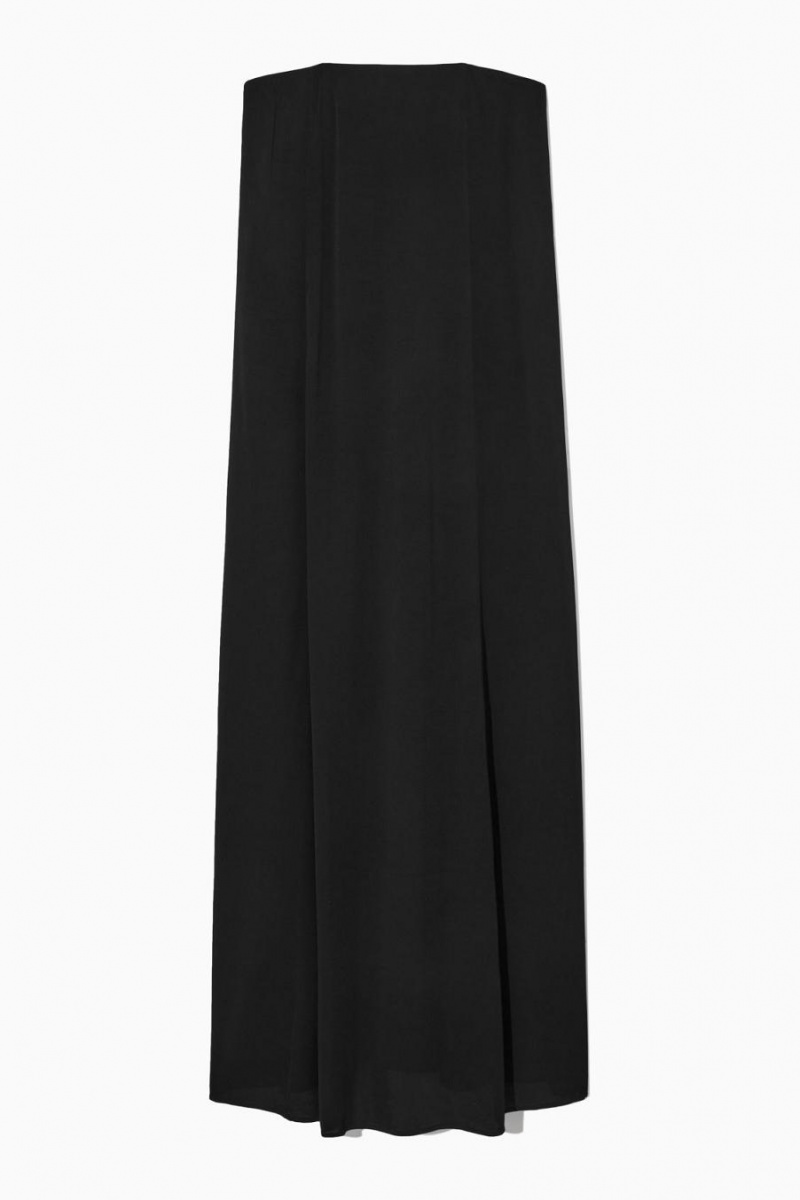 Vestido COS Plisado Bandeau Maxi Mujer Negras | UJZEMY-514