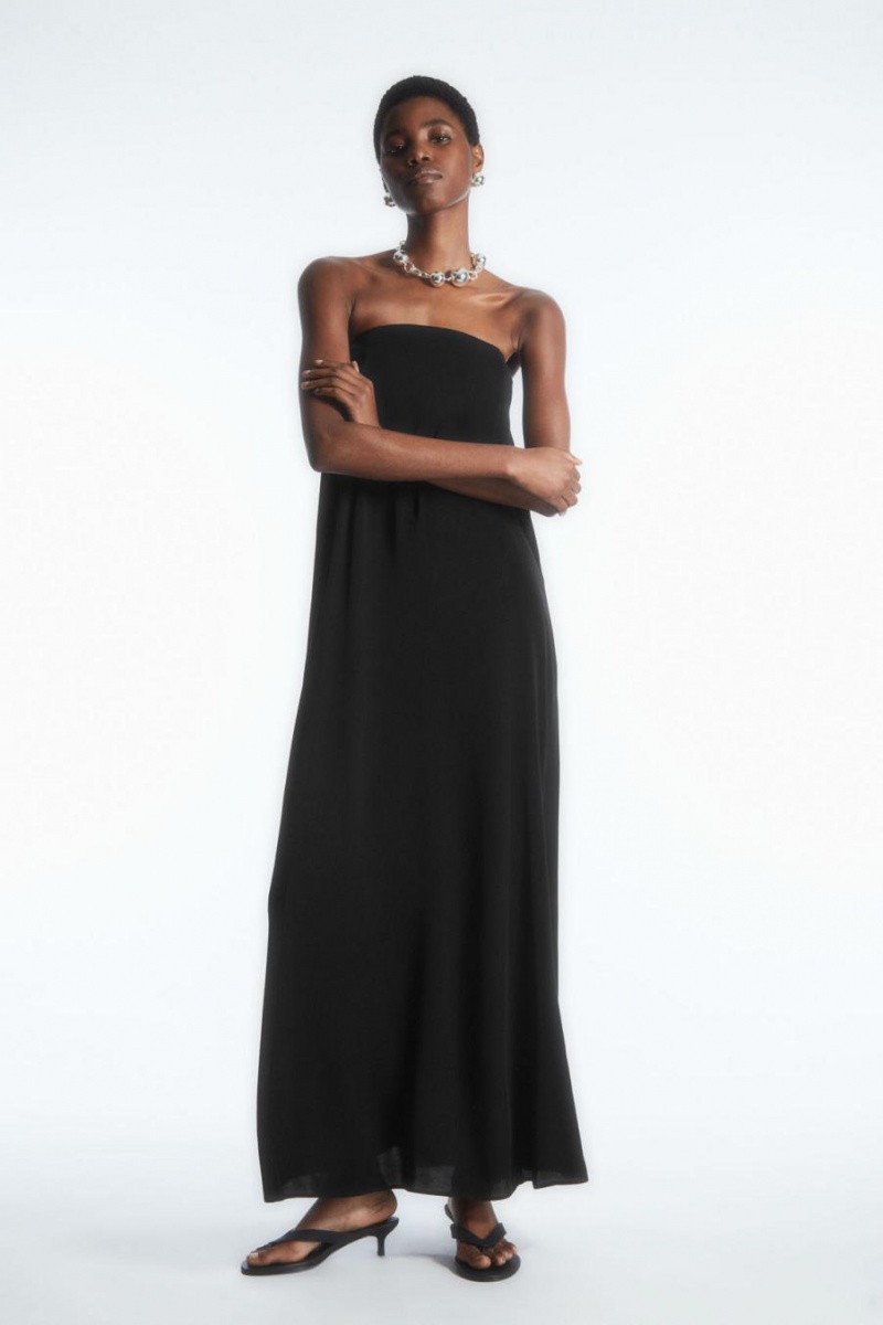 Vestido COS Plisado Bandeau Maxi Mujer Negras | UJZEMY-514